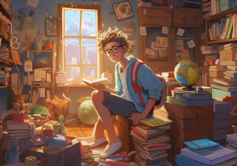 学习场景男孩插画手绘背景,插画/手绘图,插画/手绘图库,插画/手绘图下载,插画/手绘